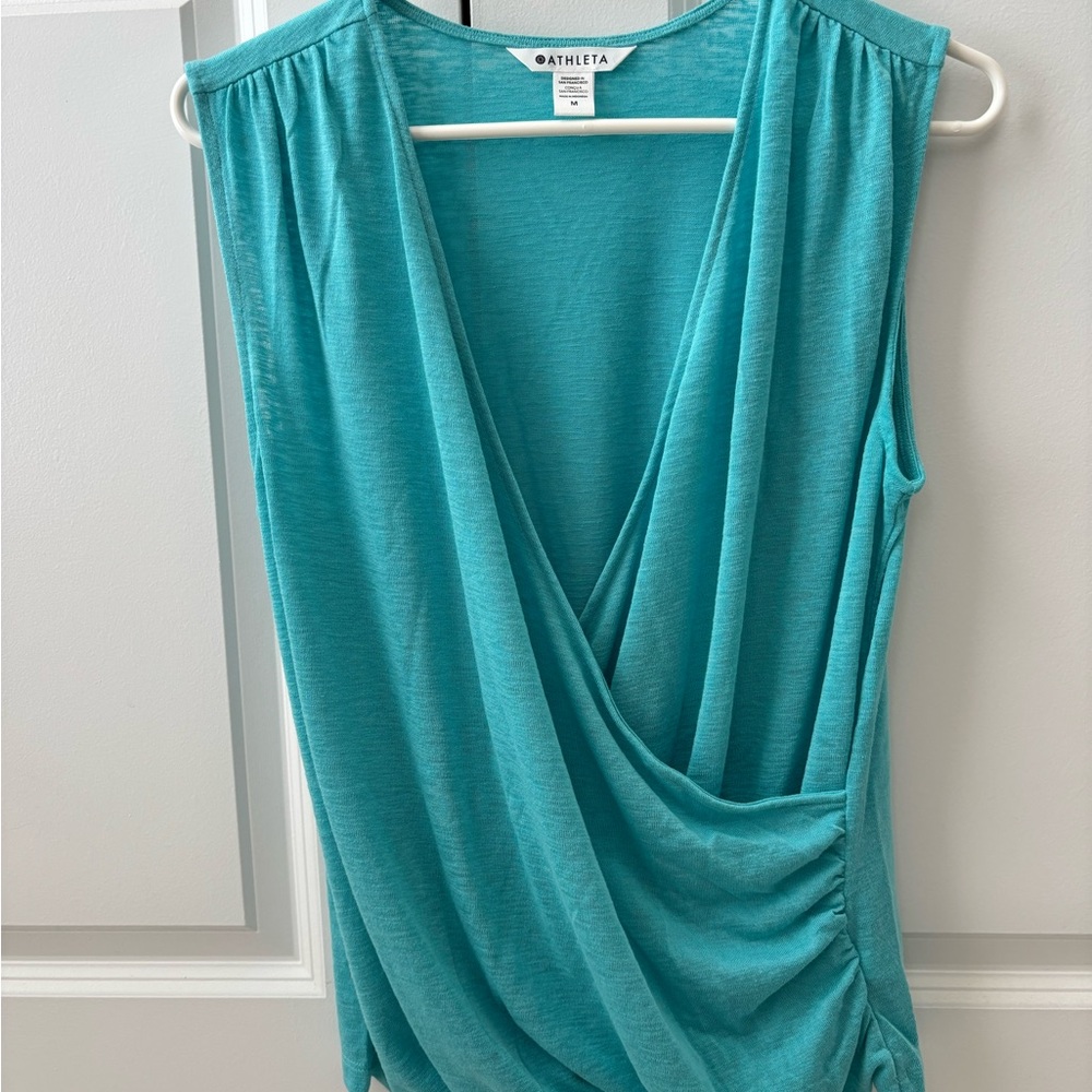 Athleta Turquoise Draped Sleeveless Blouse